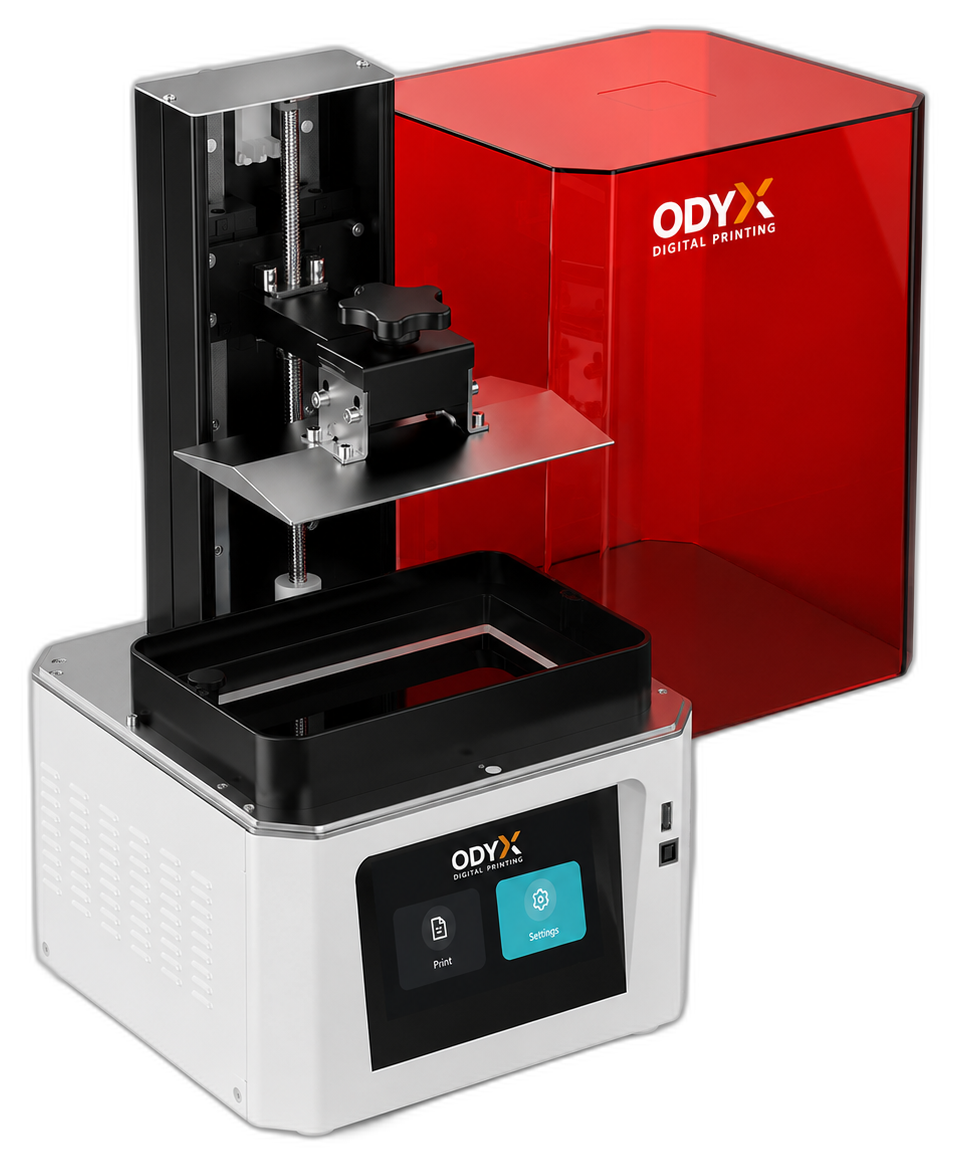 ODYX P1-26 with red cover open showing build platform